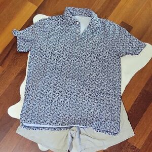 Men's Blue Floral Active Polo XL